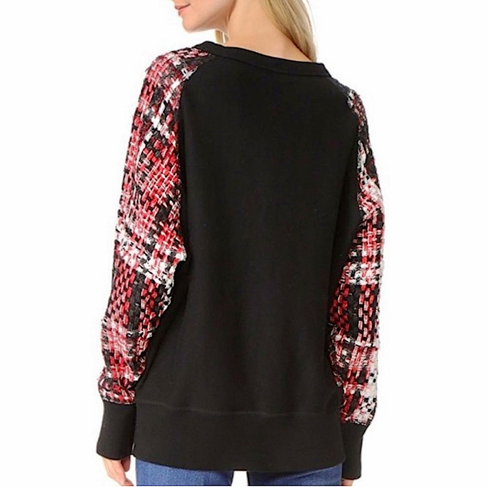 Rag & Bone Linton Racer Sweatshirt with Plaid Tweed Sleeves - Picture 4 of 15
